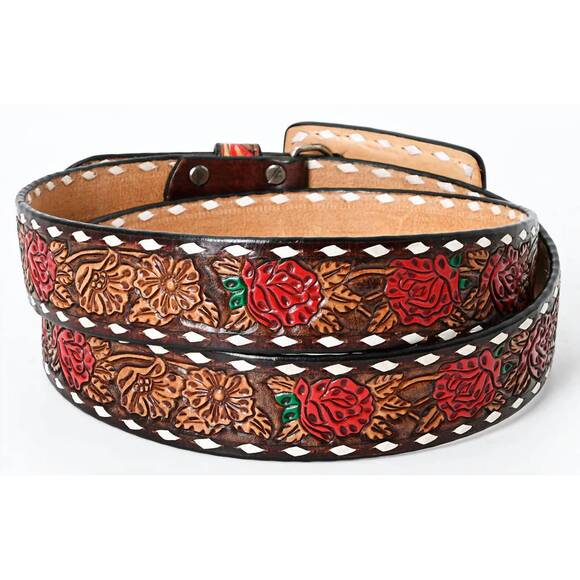 NEW AMERICAN DARLING women's rose leather belts in brown - Picture 2 of 3